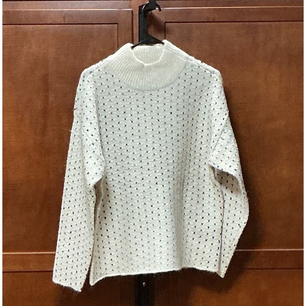 ICHI Kamara Sweater Womens XS Alpaca Blend Mock Neck Black Dot Knit NWT